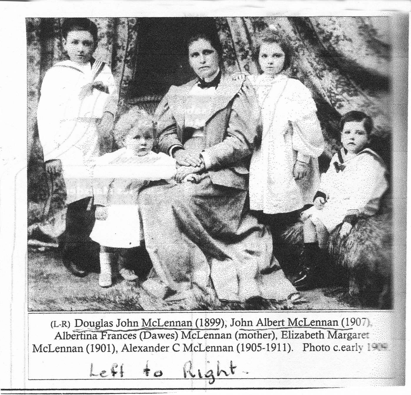 Photo of photos/John Alexander McLennan 1865-1906 widow & kids